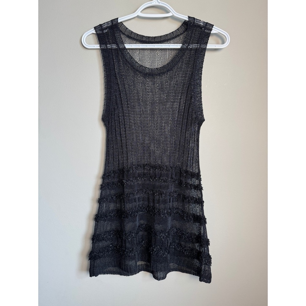 Vivien Sports Black Mesh Knit Sleeveless Tunic Tank Top Small Whimsigoth Beach